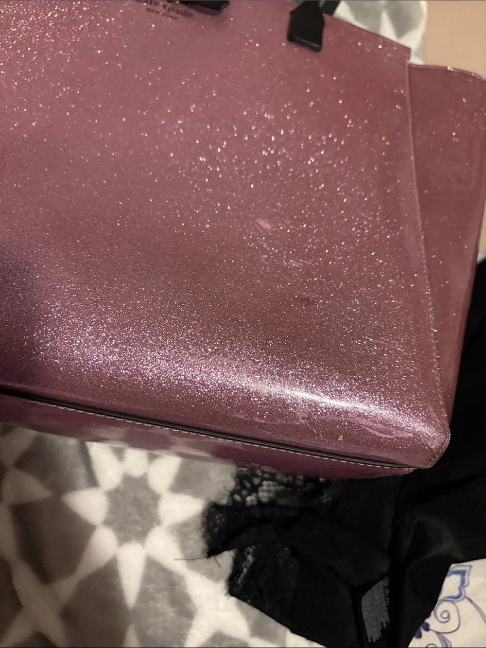 kate spade Glitter Pink Tote with Black Bow